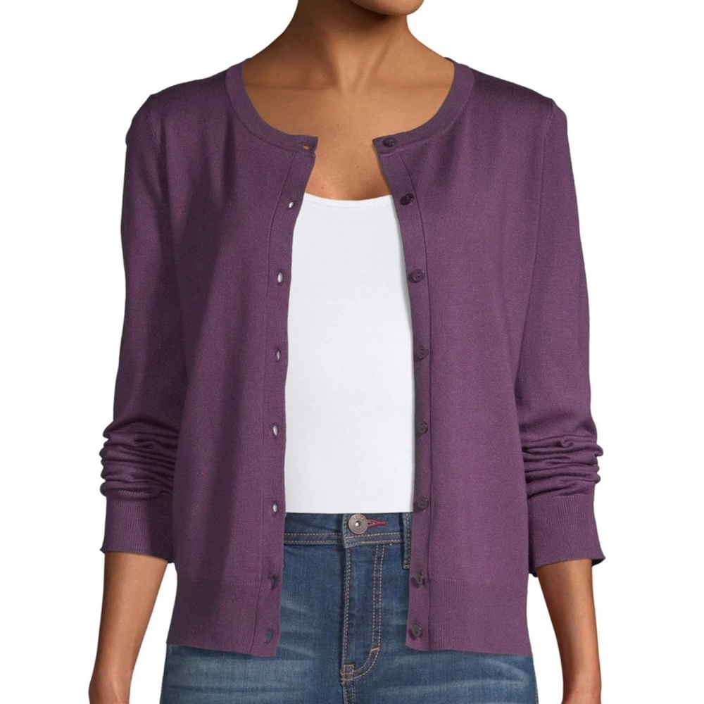 Karen Scott Purple Button-Front Cardigan Sweater – Size S